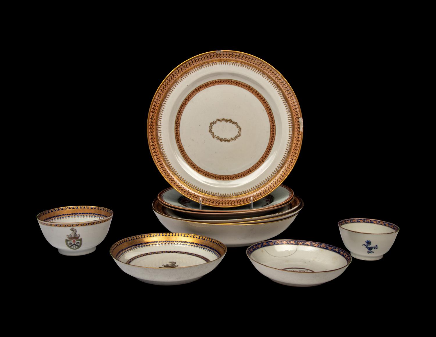 10 Chinese Export Famille Rose and Armorial Porcelain Wares