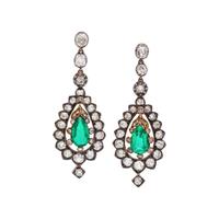 VICTORIAN, EMERALD AND DIAMOND EARRINGS