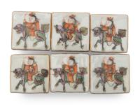 A Set of Six Small Chinese Famille Rose Porcelain Covered Boxes