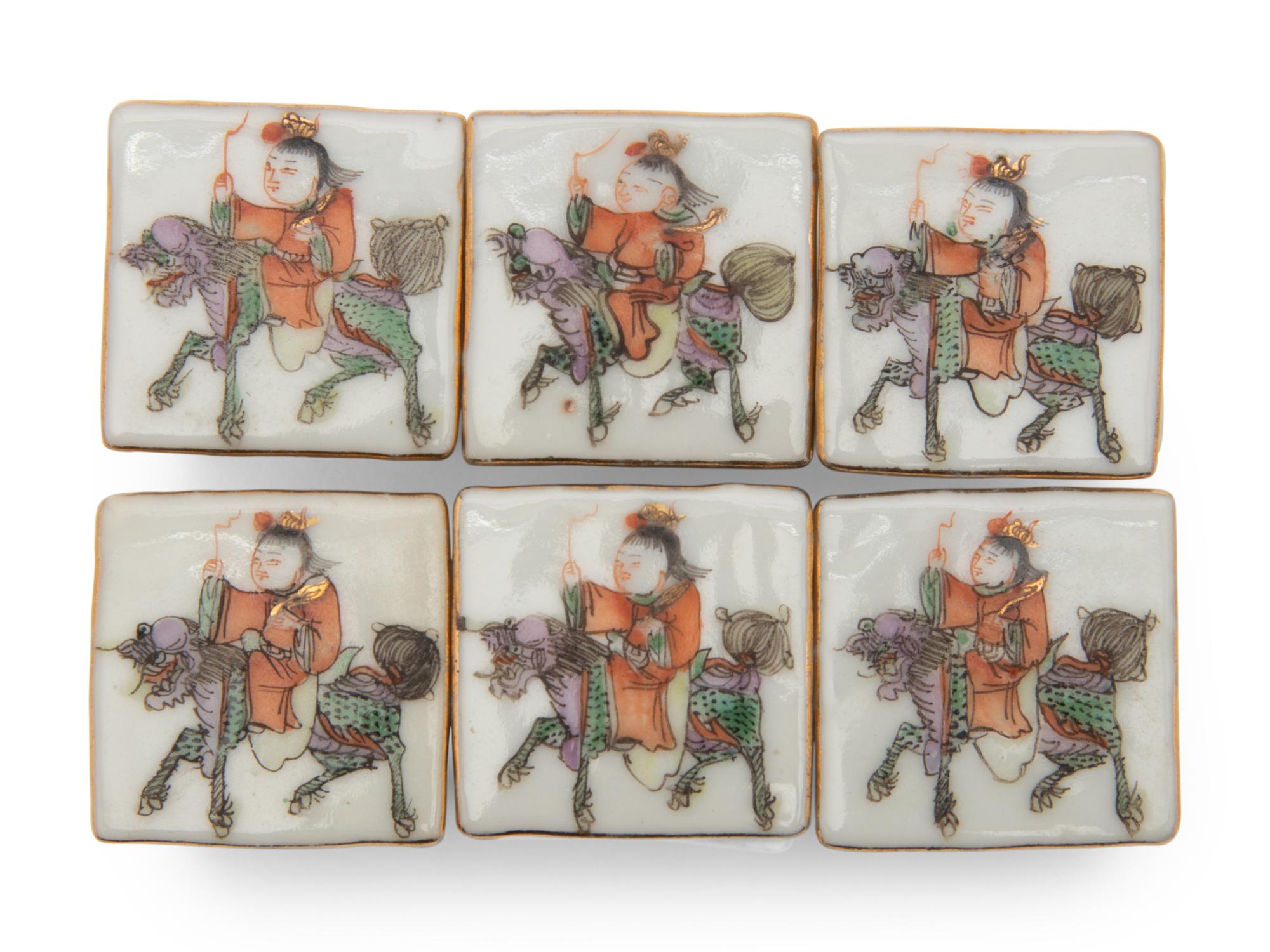 A Set of Six Small Chinese Famille Rose Porcelain Covered Boxes