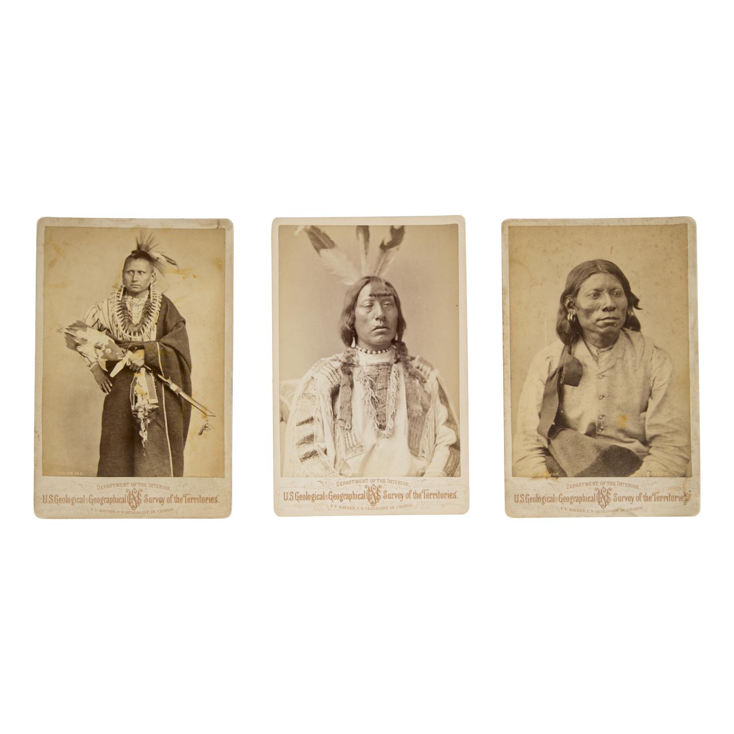 [Native Americana]. A group of 3 cabinet cards of Native American subjects by Bell, Gardner, and Jackson.