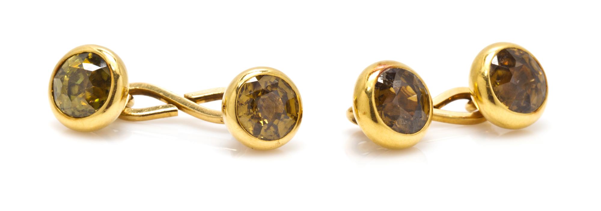 A Pair of Antique Yellow Gold and Zircon Cufflinks, 9.50 dwts.