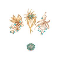 COLLECTION OF YELLOW GOLD AND TURQUOISE JEWELRY