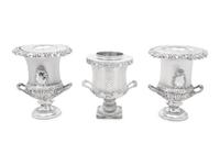 A Pair of English Frosted Glass and Silver-Plate Wine Coolers
