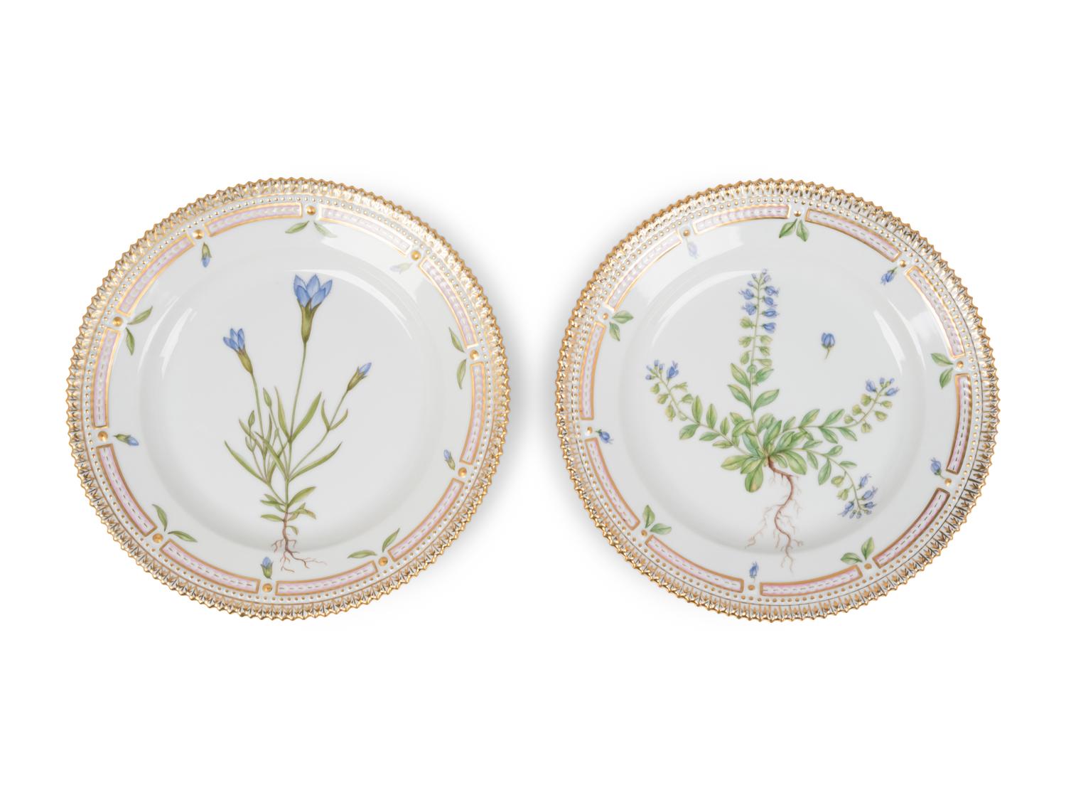 Two Royal Copenhagen Flora Danica Porcelain Salad Plates