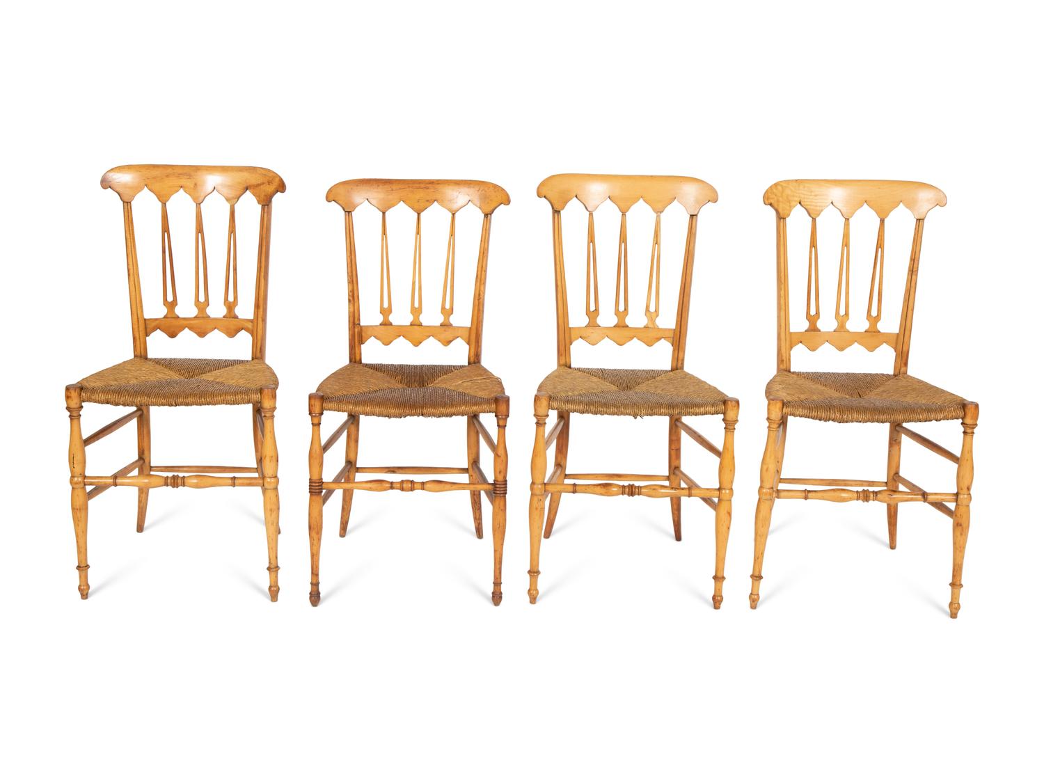 A Set of Four Italian Chiavari Style Maple Side Chairs