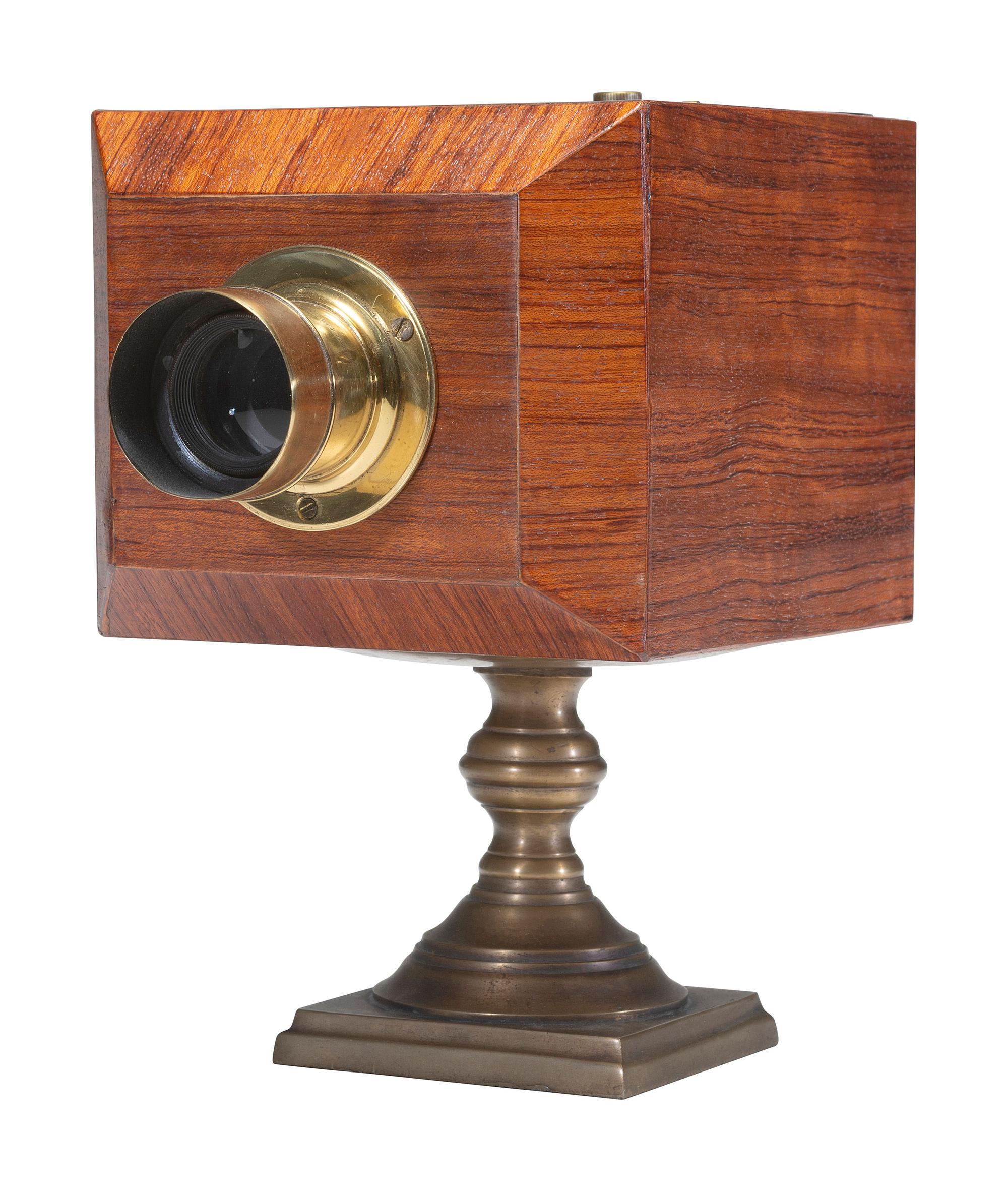 [CAMERAS]. Replica chamfered ninth plate daguerreotype camera with Gasc and Charconnet lens.