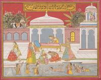 A Painting of Maidens Bathing in a Palace Pool, North or Western India, 19th/20th Century