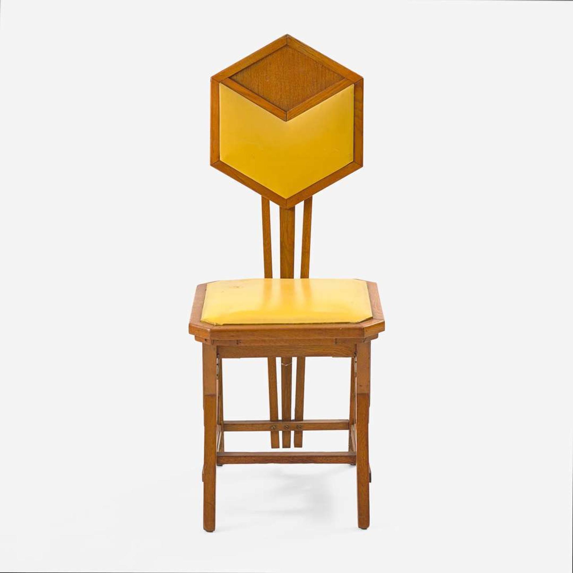 Frank Lloyd Wright A Hexagon-Back "Peacock" Chair from the Imperial Hotel, Tokyo, Japan, 1921-26, Matthew Brothers Furniture Company (maker, attributed), Milwaukee, Wisconsin