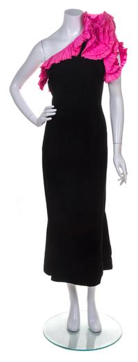 A Nina Ricci Black Velvet Single Shoulder Evening Dress,