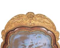A pair of Queen Anne giltwood and walnut veneered pier glasses with etched mirror plates, 18th / 19th century