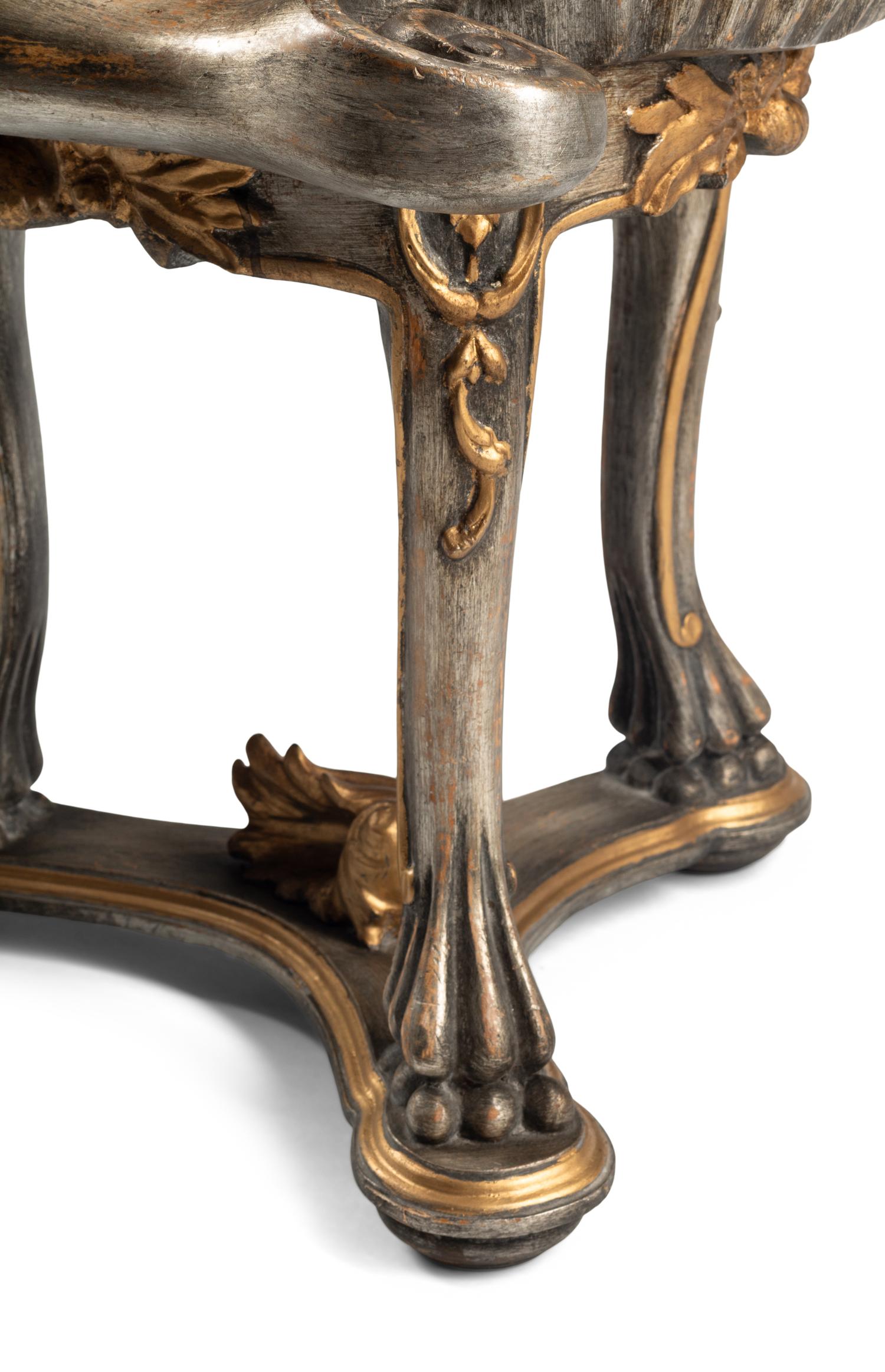 A Pair of Continental Parcel Gilt and Silvered Wood “Grotto” Stools