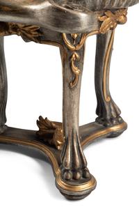 A Pair of Continental Parcel Gilt and Silvered Wood “Grotto” Stools
