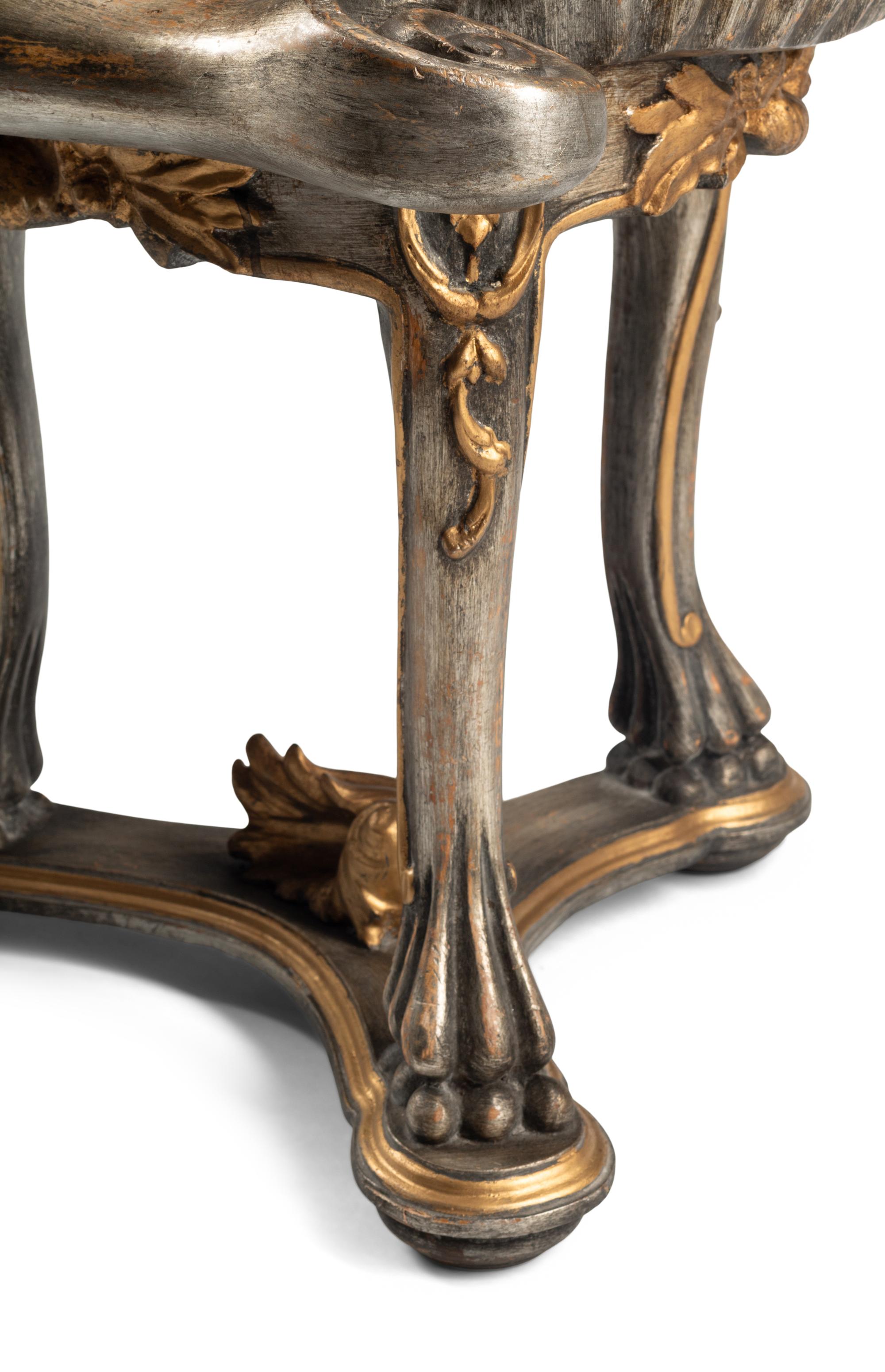 A Pair of Continental Parcel Gilt and Silvered Wood “Grotto” Stools