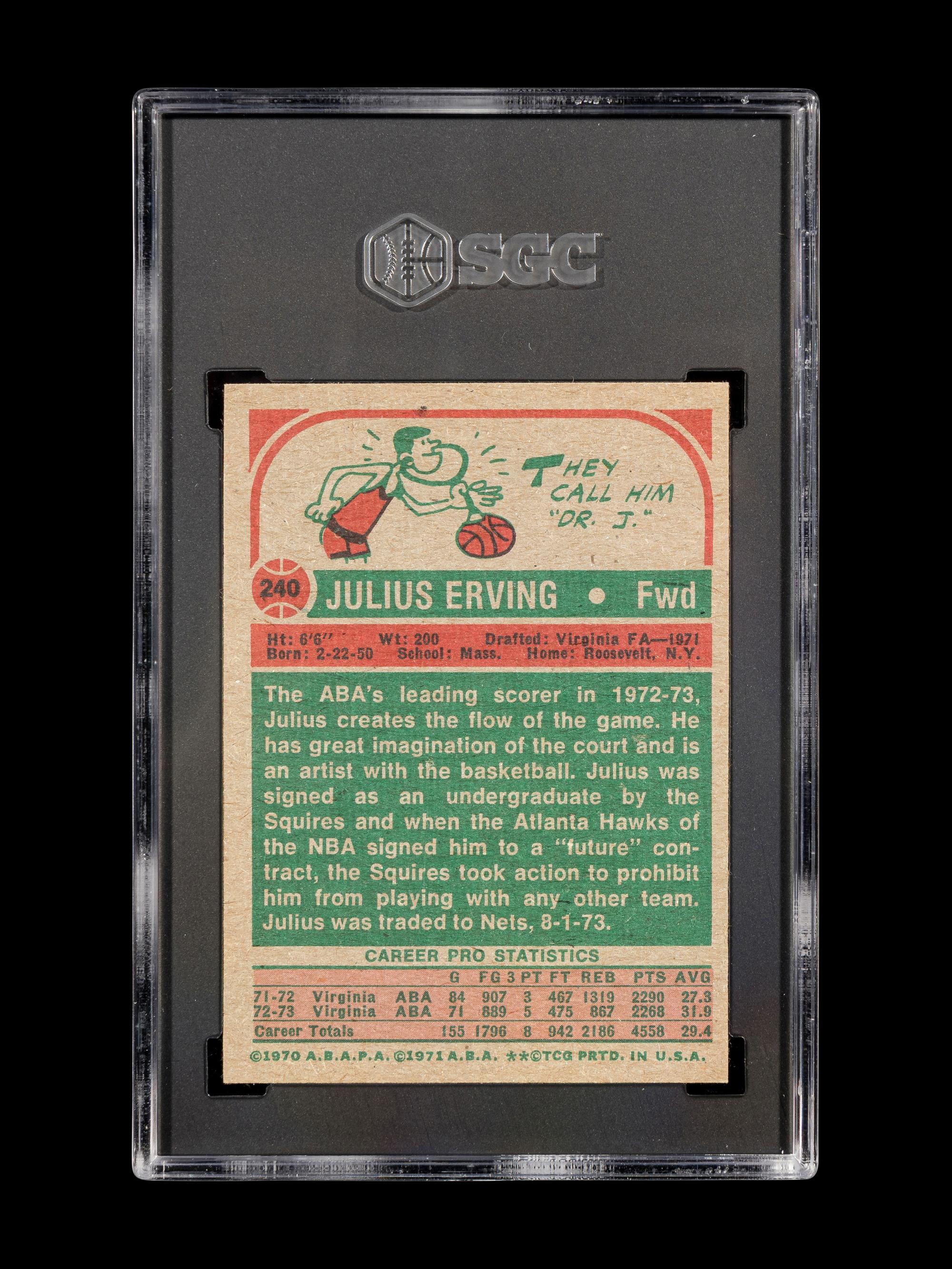 A 1972 Topps Julius Erving Rookie Basketball Card No. 195 (SGC 6.5 EX-NM+) and 1973 Topps All-Star Card No. 240 (SGC 6.5 EX-NM+)