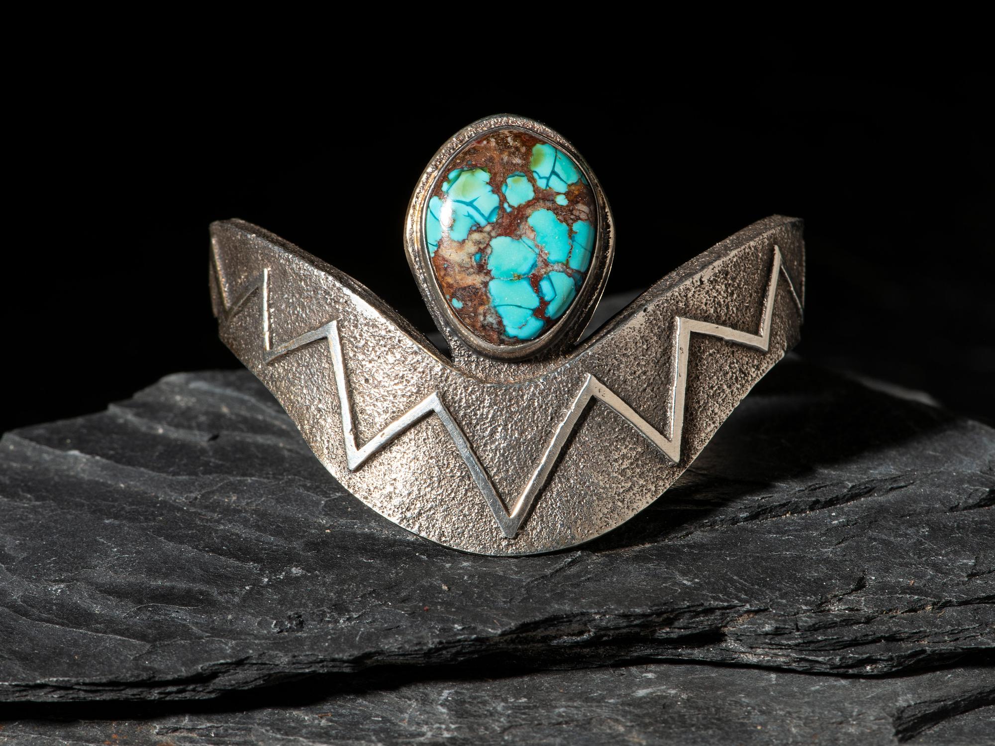 Tufa Cast Silver and Turquoise Cuff Bracelet, PLUS the Mold
