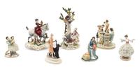 A Group of Seven Polychrome Painted Bronze Figural Groups Height of tallest 1 3/8 inches. — Robert Olszewski for Goebel Miniatures