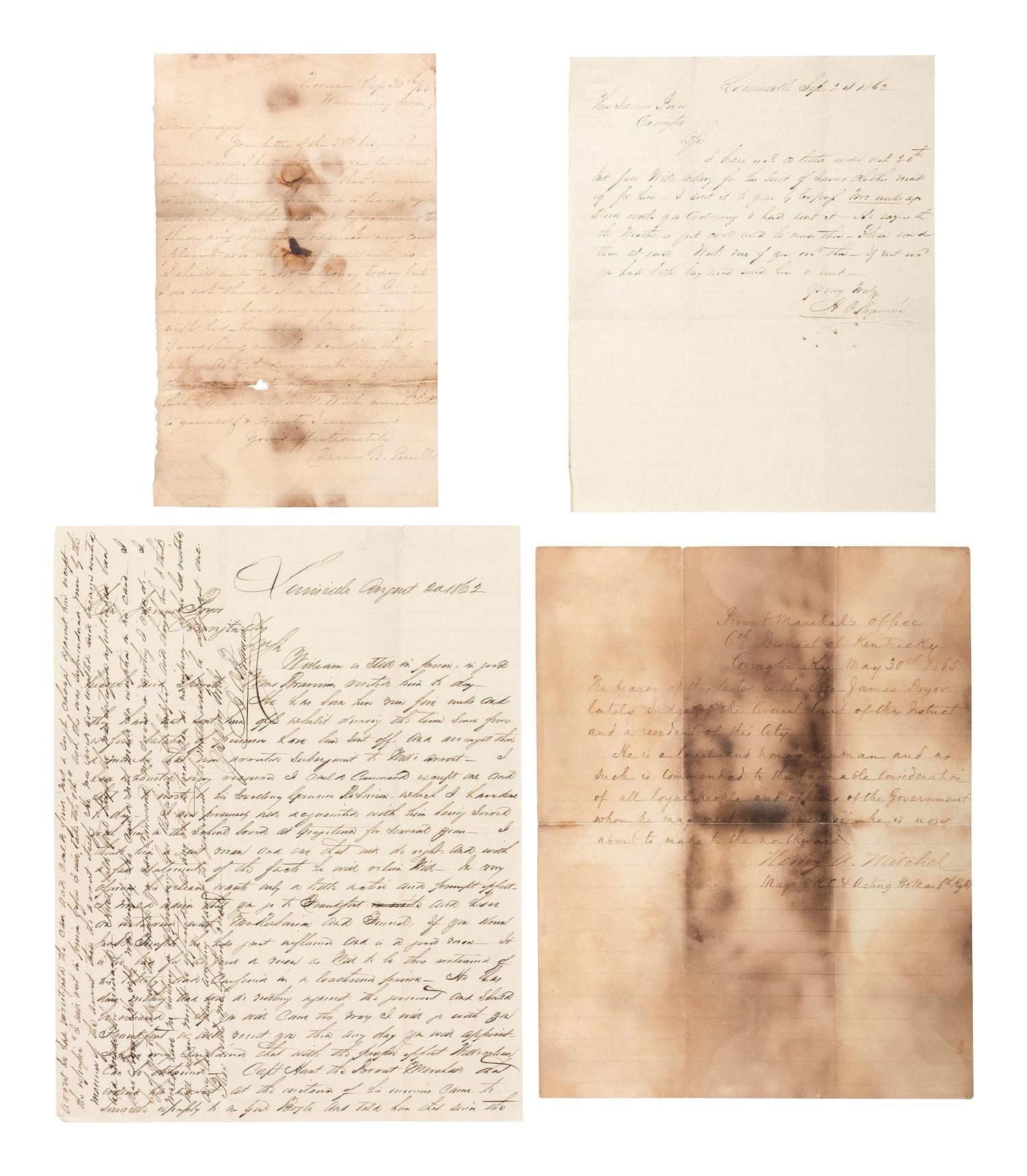 [CIVIL WAR]. Archive of 16 letters to Judge James Pryor, including some from Judge William S. Pryor.