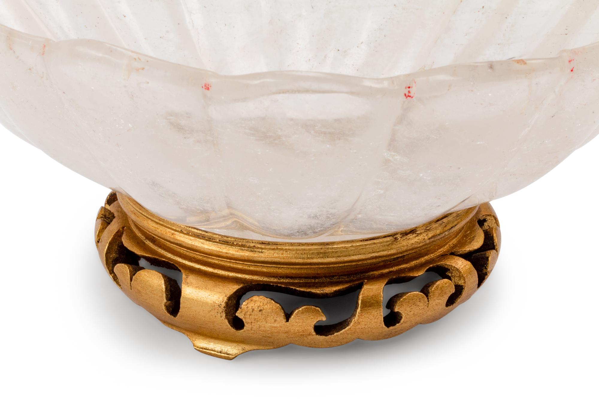 A Carved Rock Crystal Center Bowl on a Giltwood Base