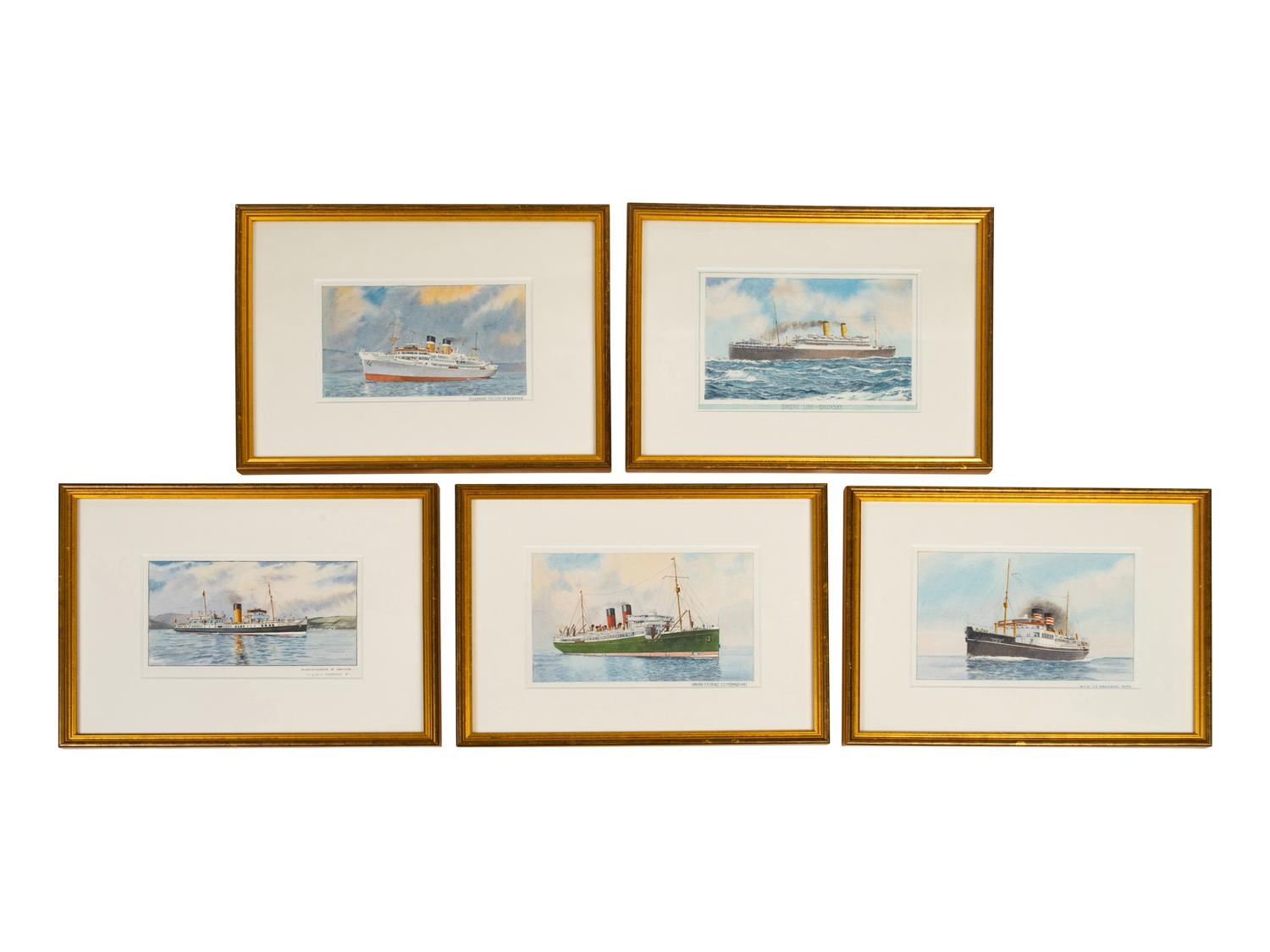 A Set of Ten American Watercolors Depicting Ships at Sea
