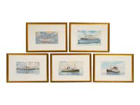 A Set of Ten American Watercolors Depicting Ships at Sea