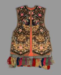 A Chinese Black Ground Embroidered Silk Lady's Vest, Xiapei