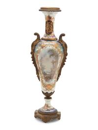 A Sèvres Style Gilt Bronze Mounted Porcelain Urn