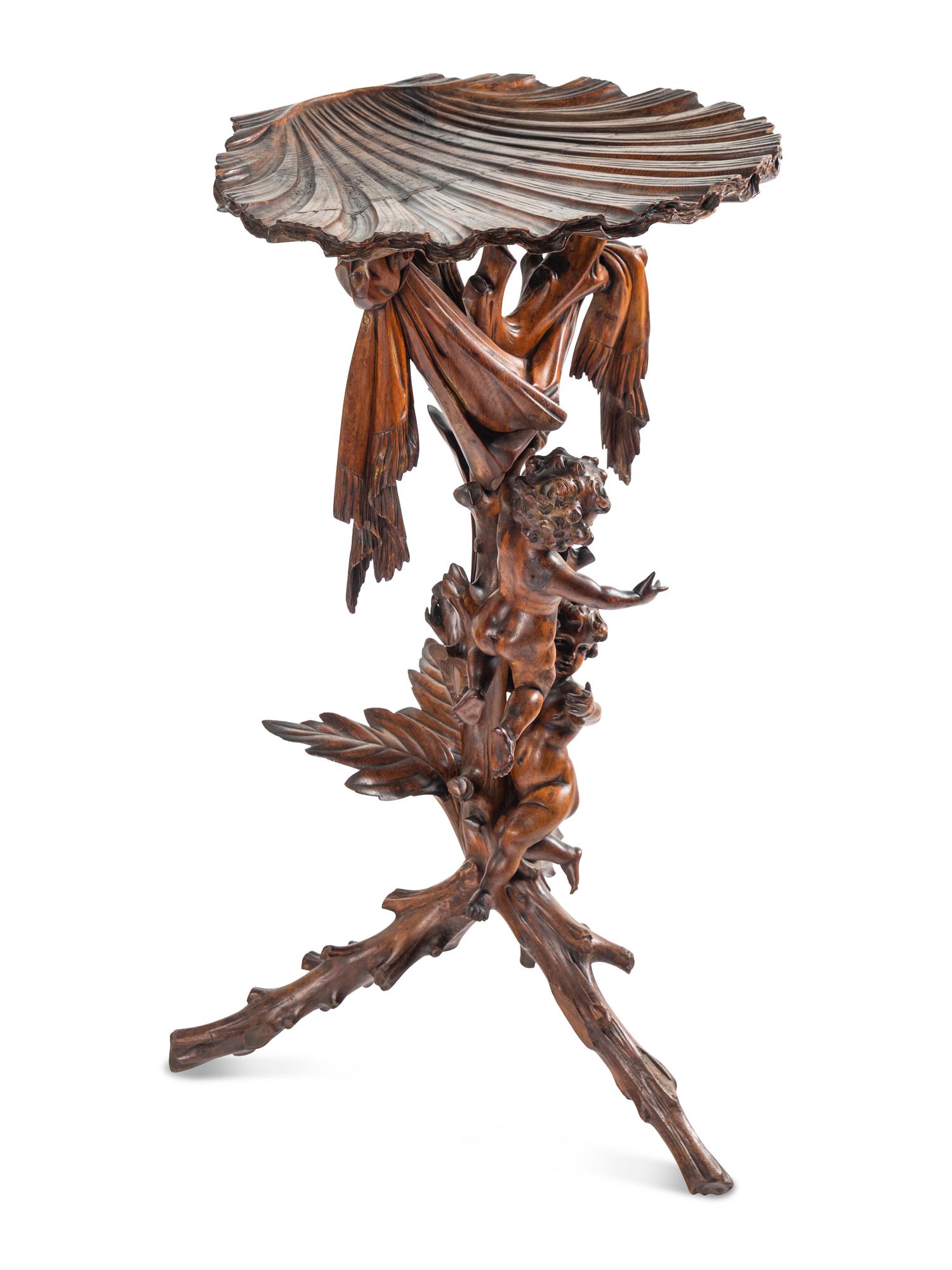 A Venetian Carved Walnut Figural Pedestal