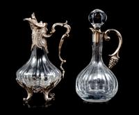 Two Silver-Plate Mounted Glass Ewers
