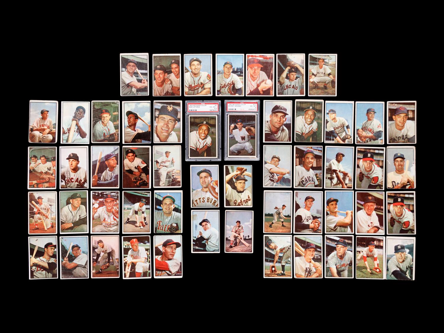 A Group of 53 1953 Bowman Color Baseball Cards Including Hall of Famers and Rookies,