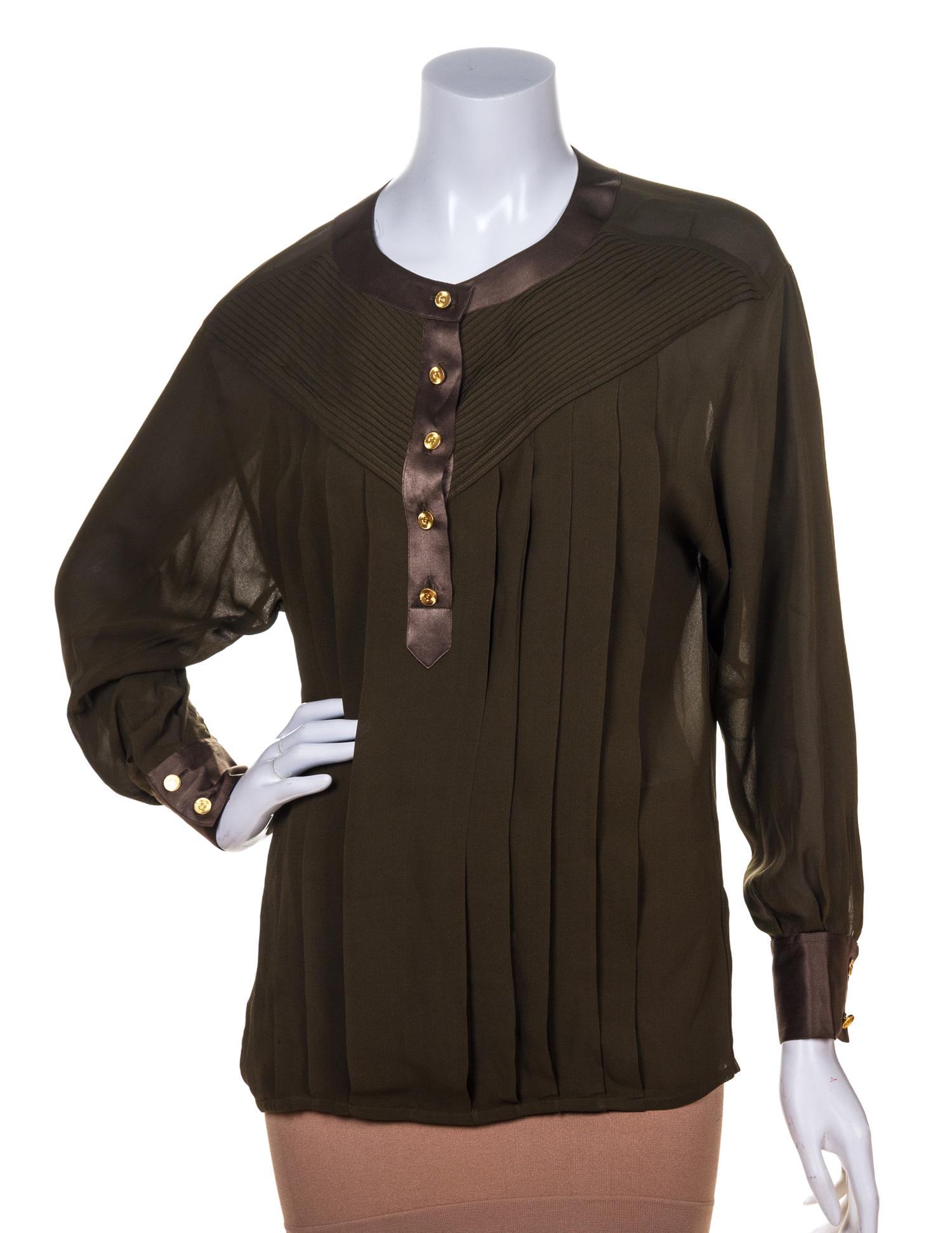 A Chanel Olive Green Silk Blouse,