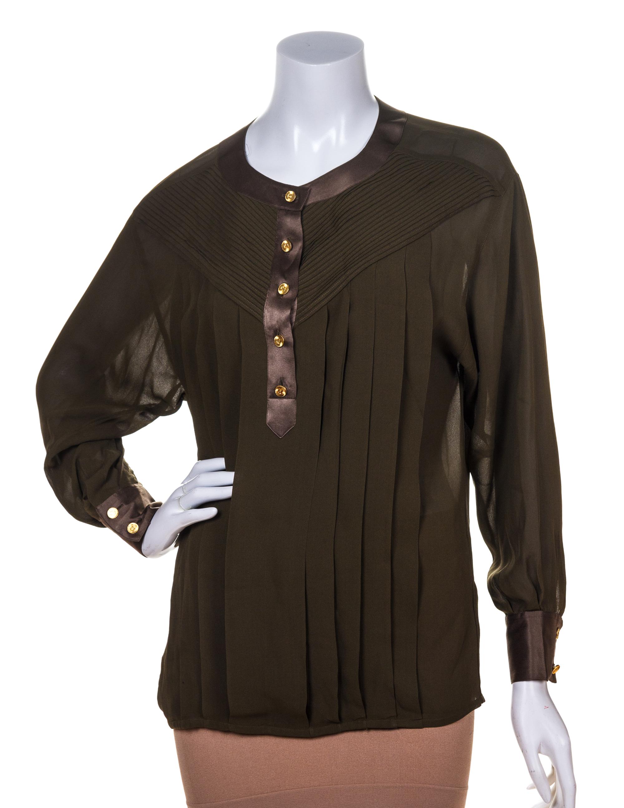 A Chanel Olive Green Silk Blouse,