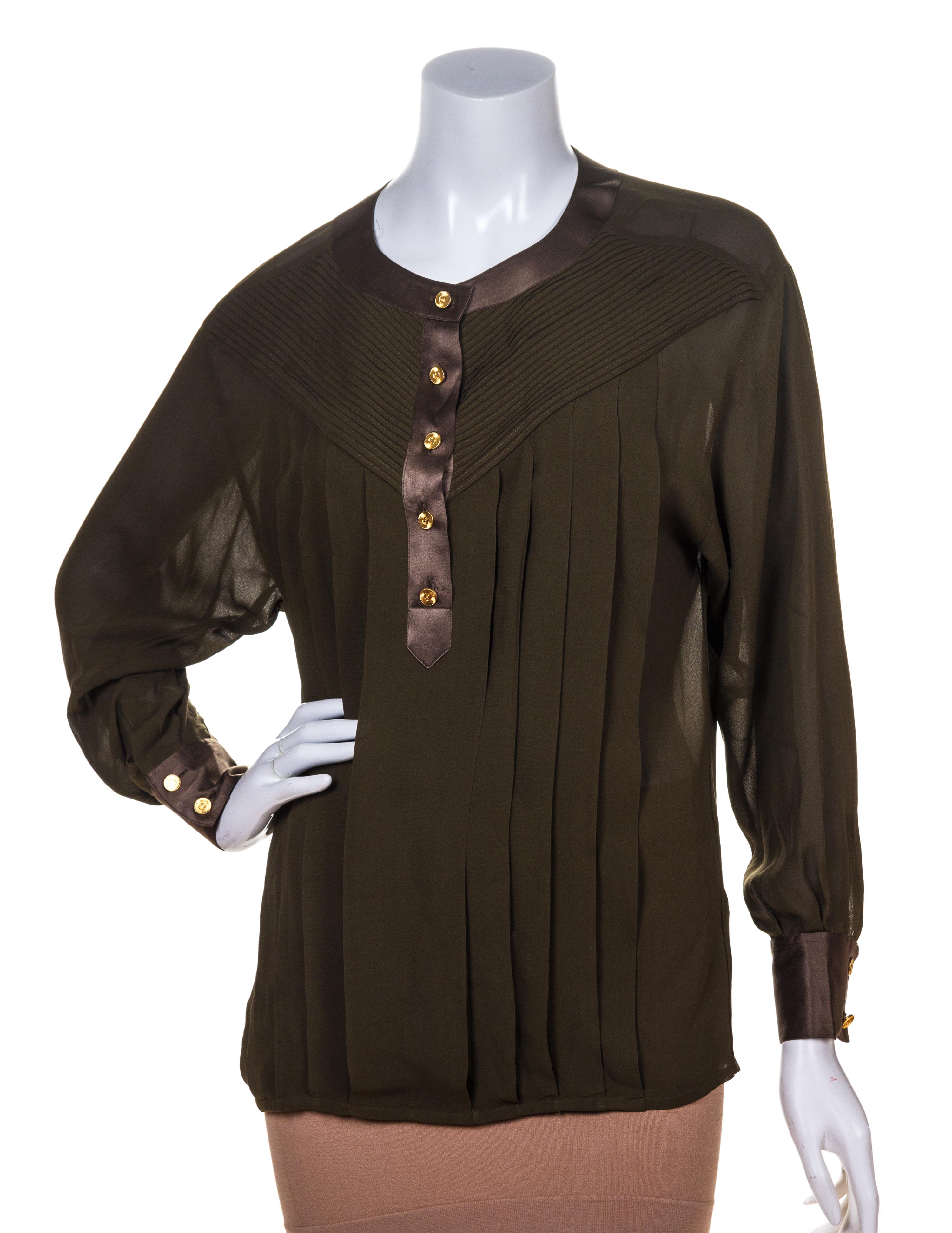 A Chanel Olive Green Silk Blouse,