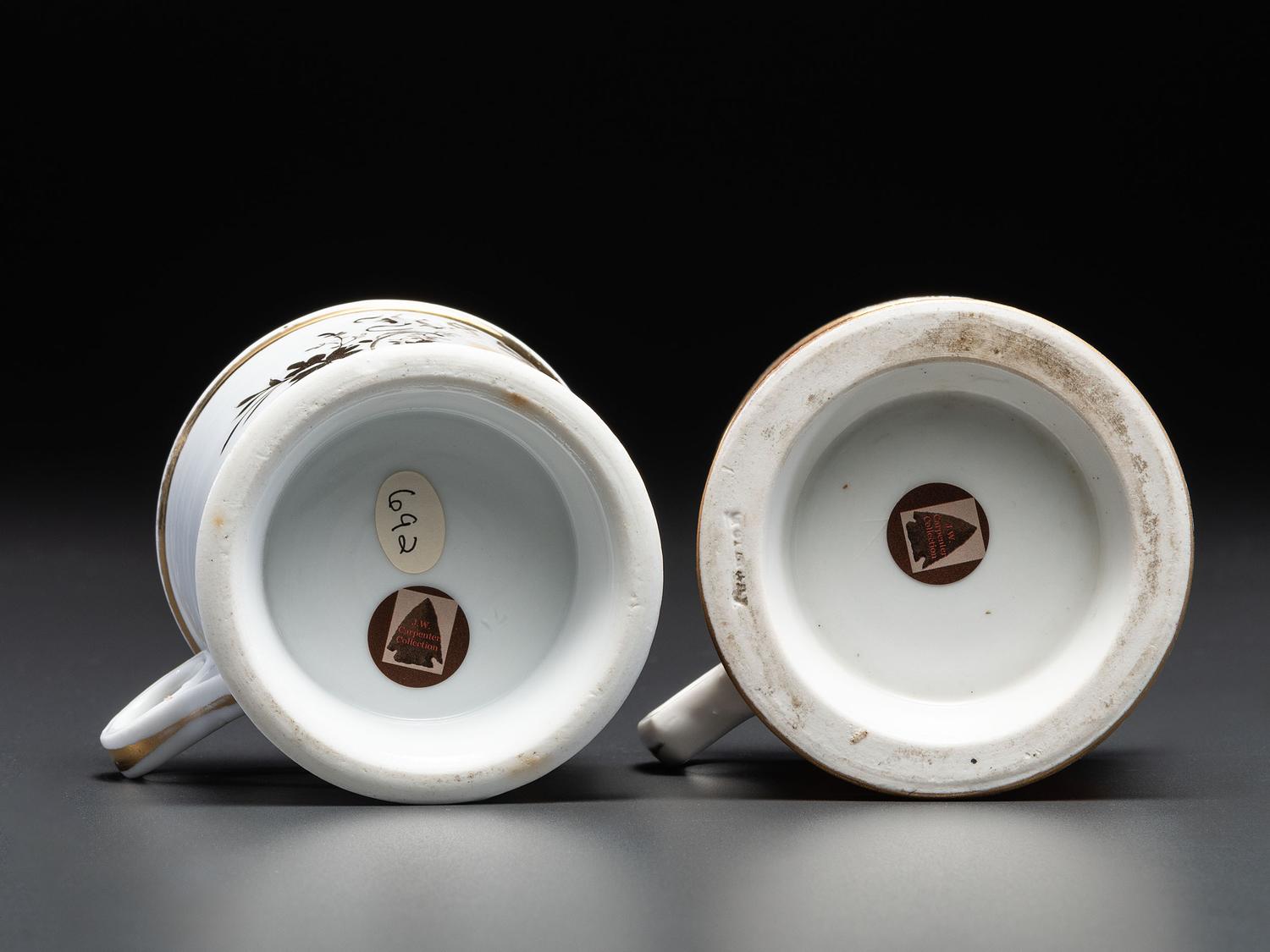 Two Porcelain Occupational Shaving Mugs of Libational Interest