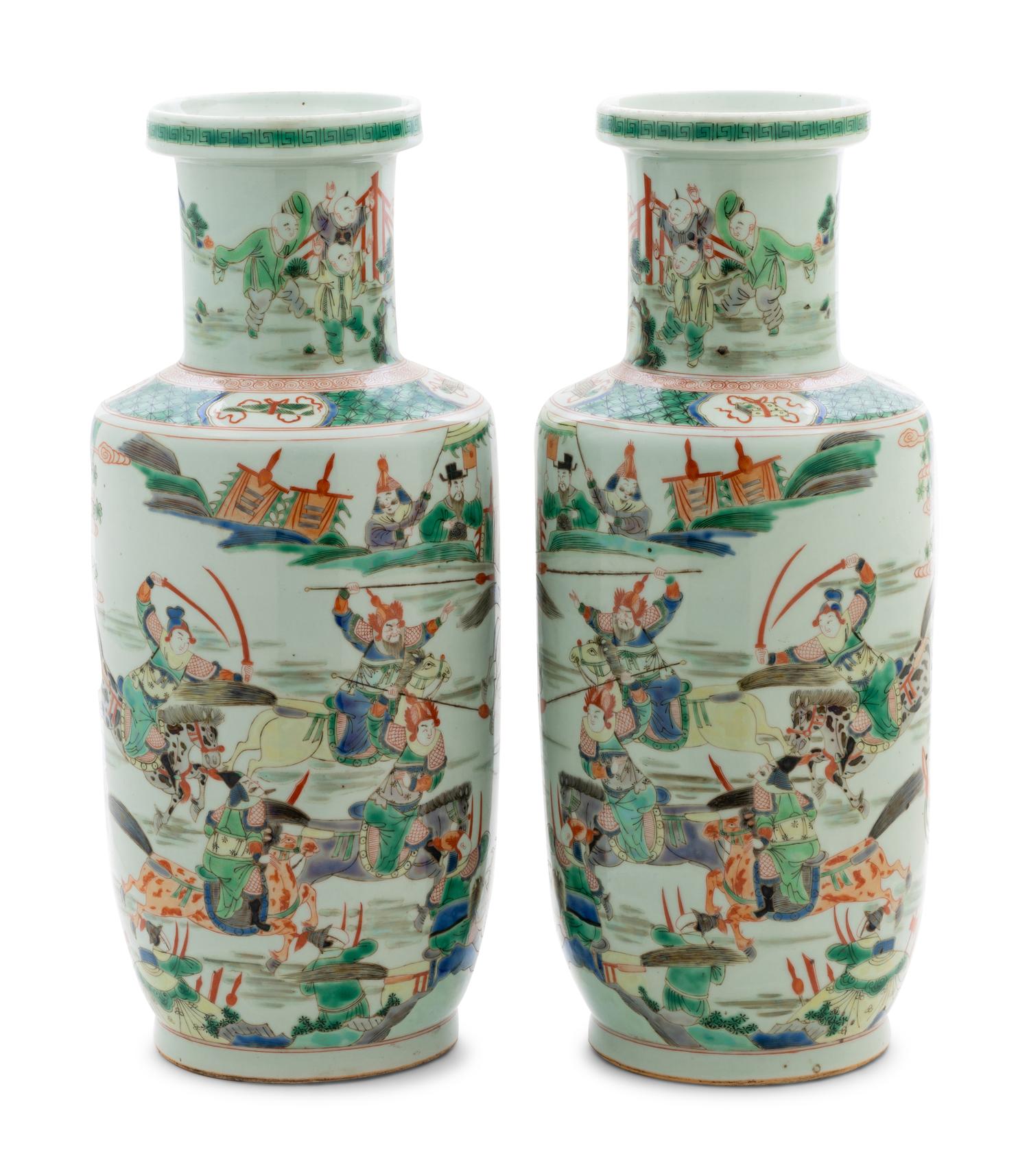 A Pair of Chinese Famille Verte Porcelain Vase