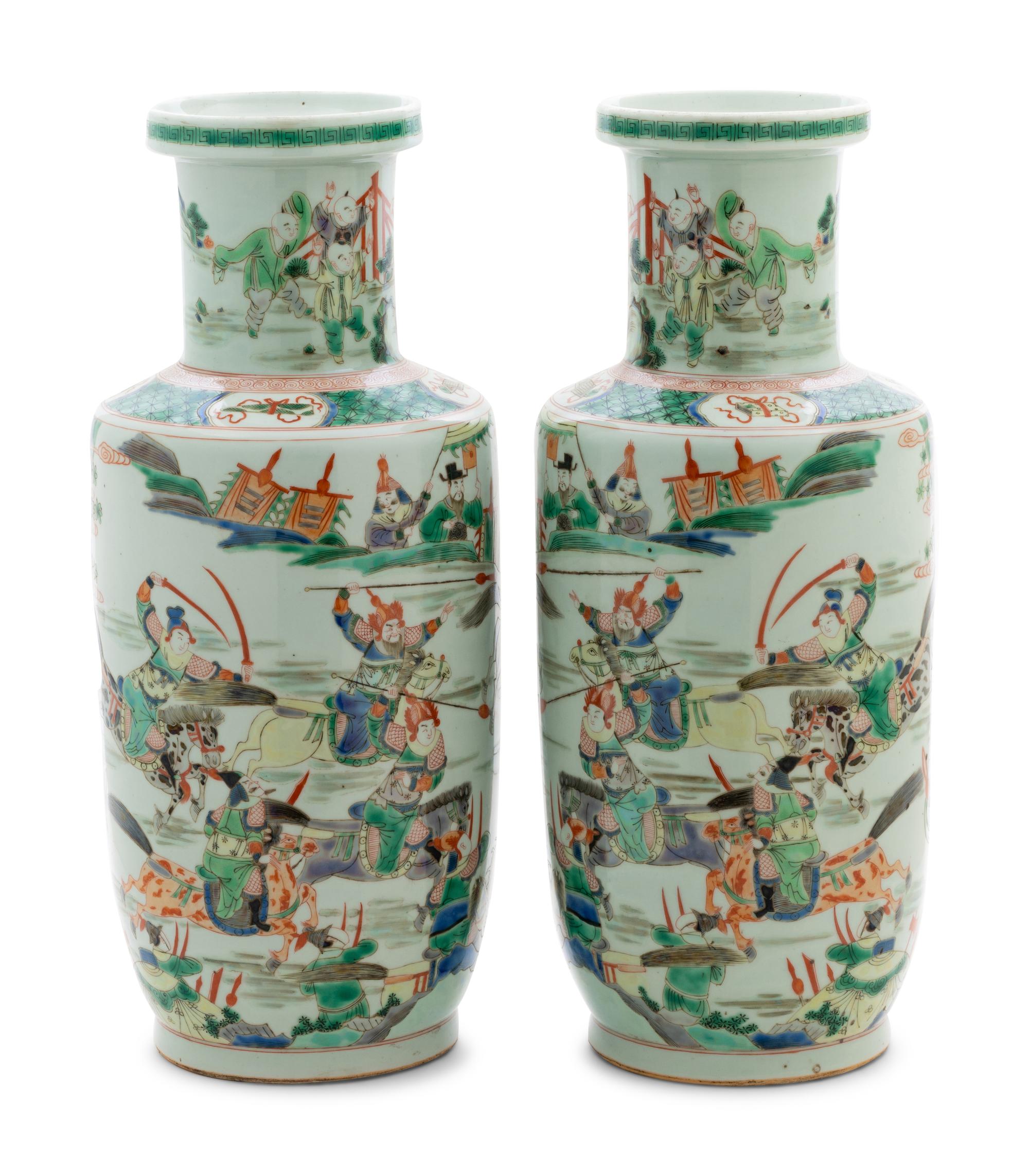 A Pair of Chinese Famille Verte Porcelain Vase