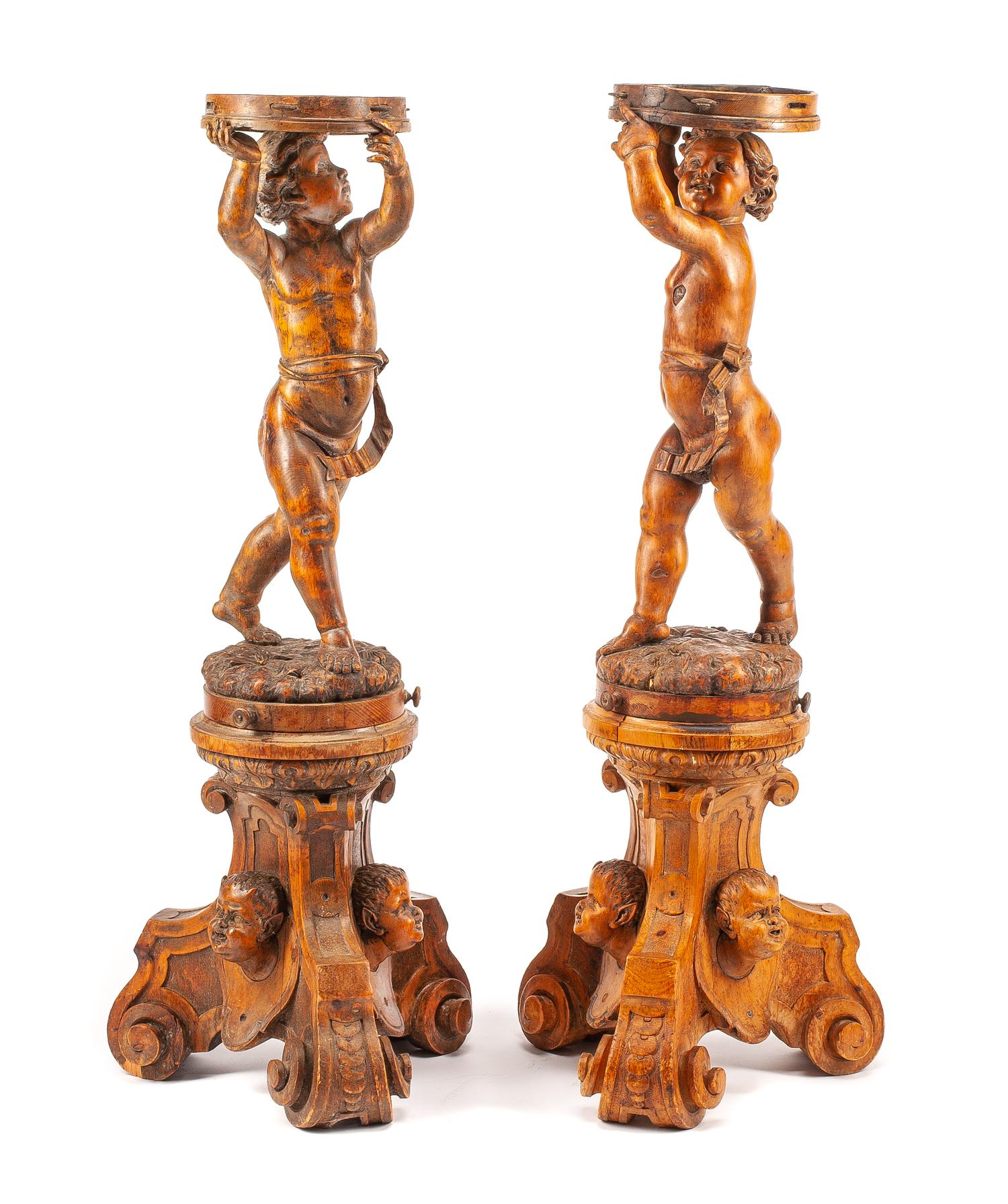 A Pair of Italian Carved Figural Stands Height 50 1/2 inches. — 18TH CENTURY