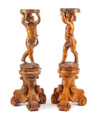 A Pair of Italian Carved Figural Stands Height 50 1/2 inches. — 18TH CENTURY