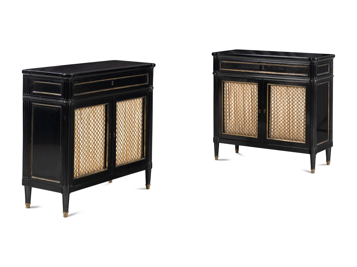 A Pair of Louis XVI Style Ebonized Cabinets