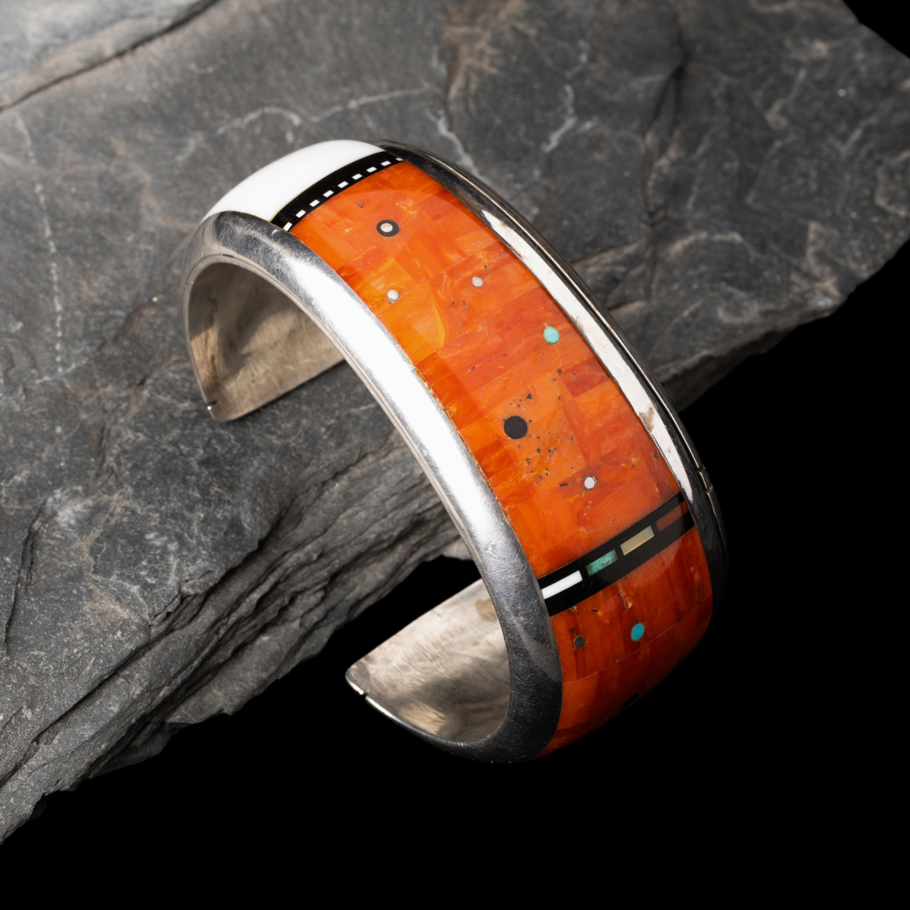 Jesse Monongya (Diné, 1952-2024) — Silver and Mosaic Inlay Cuff Bracelet