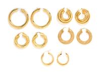 A Collection of Yellow Gold Hoop Earrings, 36.50 dwts.