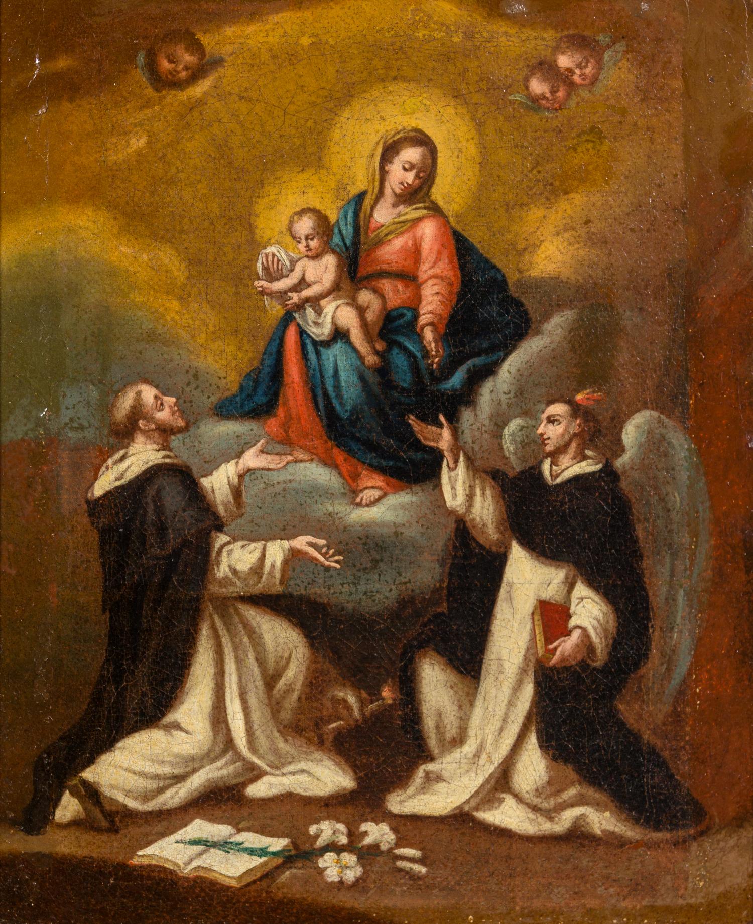 Spanish School, (18th/19th century), The Virgin and Child with Angels and a Dominican Saint