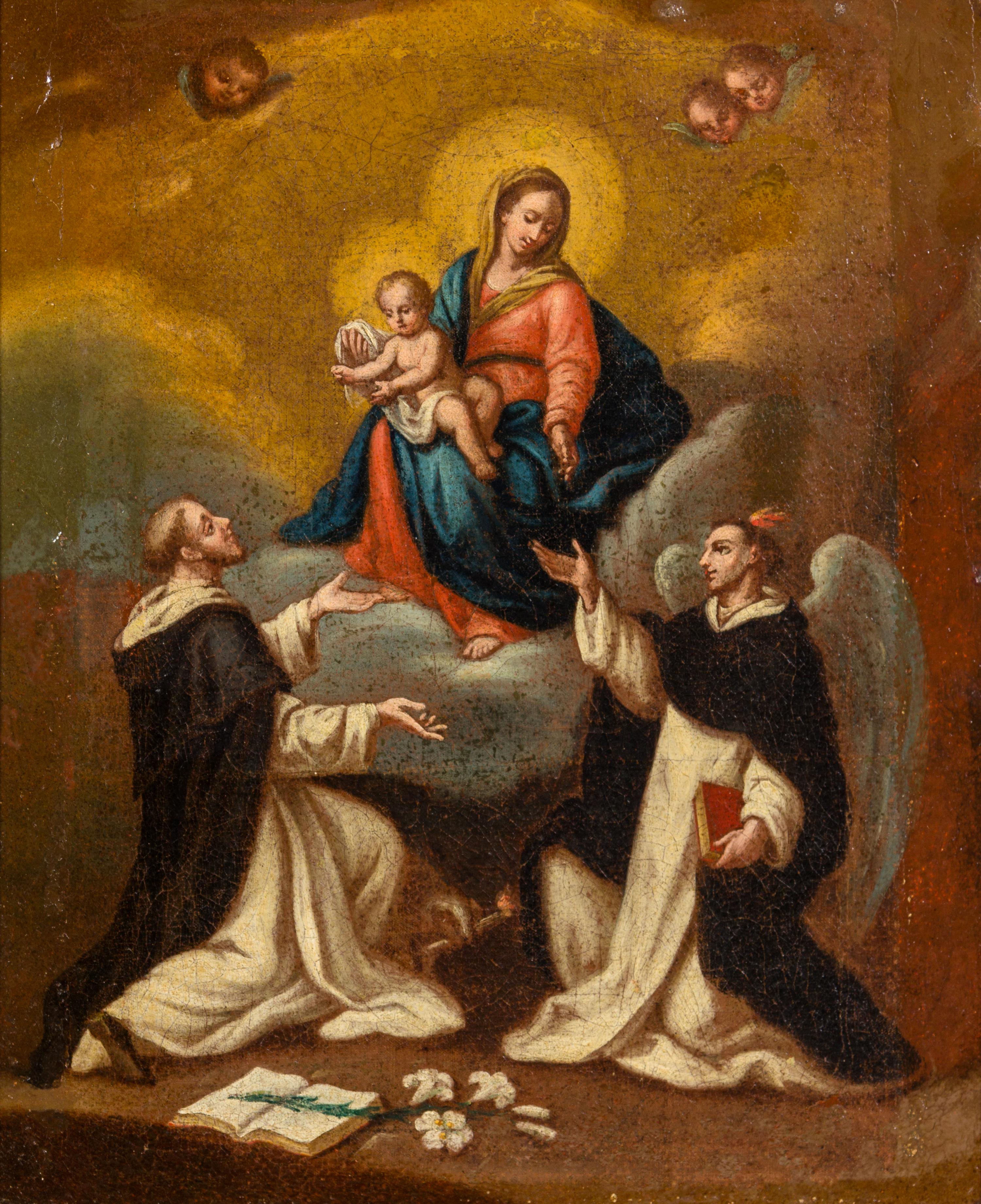 Spanish School, (18th/19th century), The Virgin and Child with Angels and a Dominican Saint