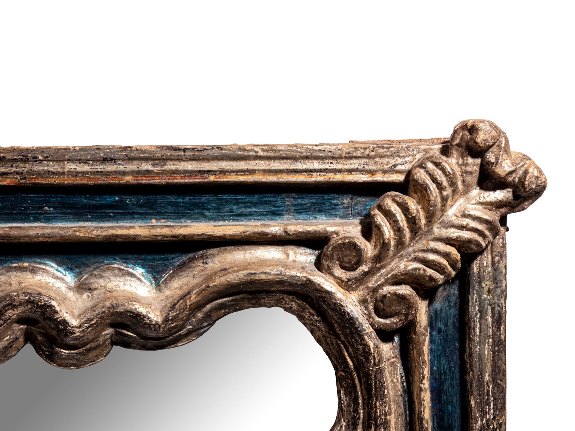 An Italian Baroque Style Blue-Painted and Parcel Gilt Mirror