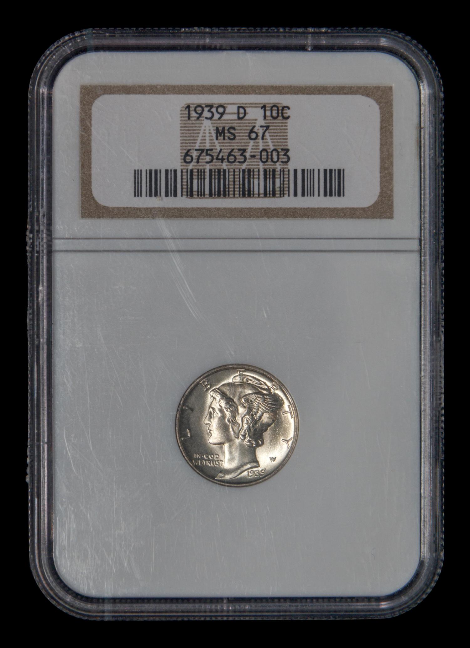 A 1939-D Mercury 10c Coin (NGC MS67)