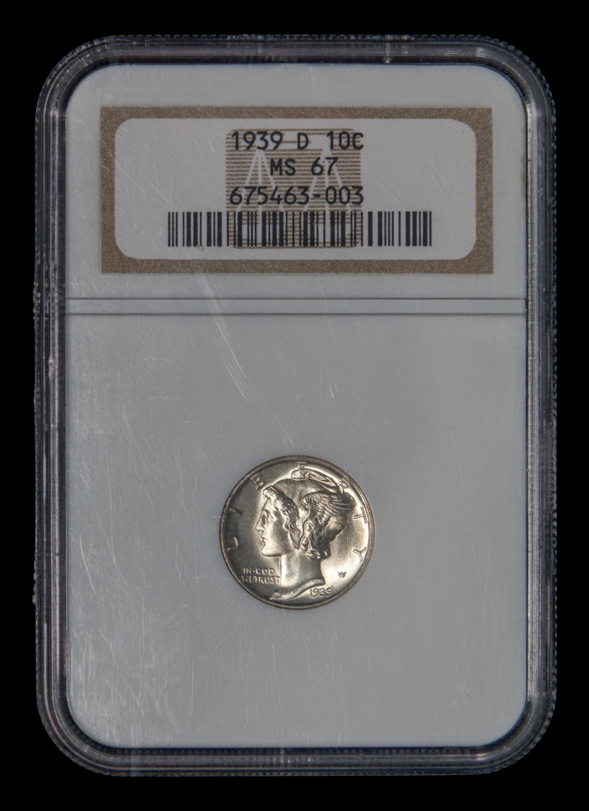 A 1939-D Mercury 10c Coin (NGC MS67)