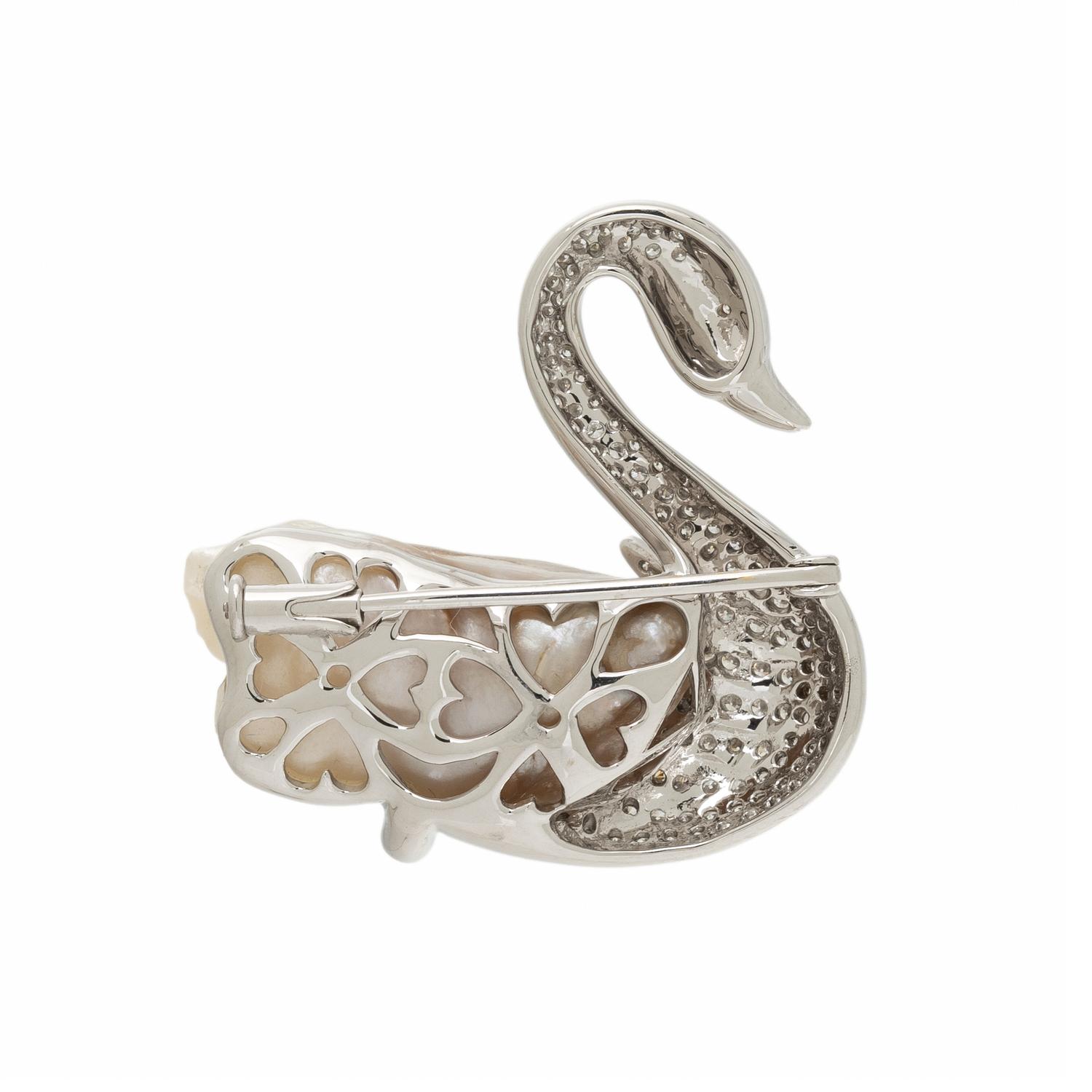 CULTURED PEARL AND DIAMOND SWAN BROOCH