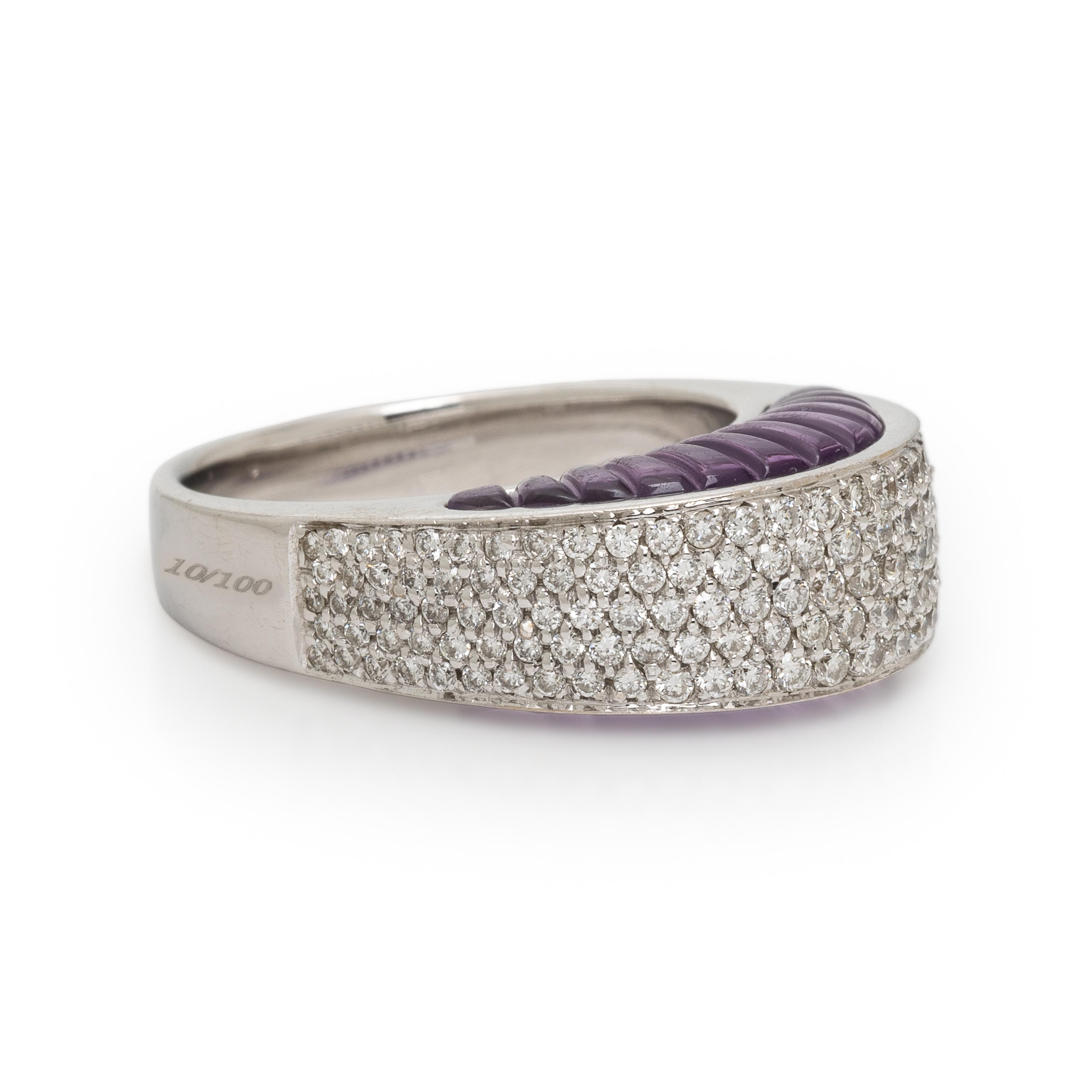 Io Sì by Stefan Hafner, Carved Amethyst, Diamond, and White Gold Ring