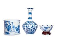 Three Chinese Blue and White Porcelain Wares