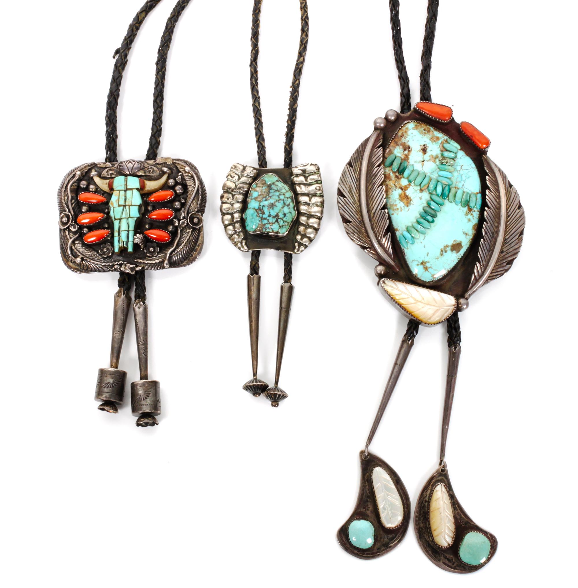 Three Southwestern Bolos Height of first 4 x width 3 1/4 inches.